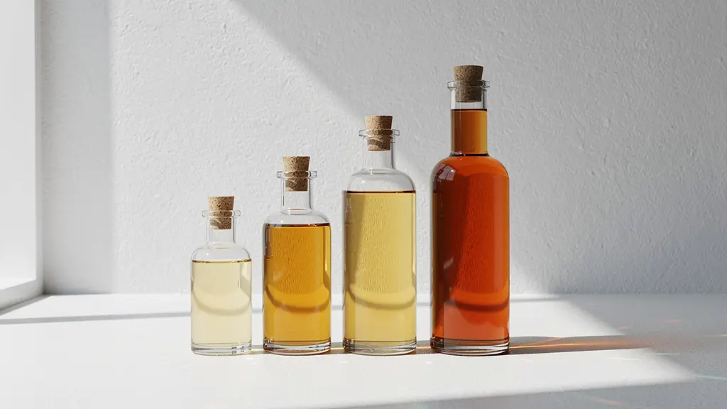 Visualisation comparative de flacons de e-liquide avec différents dosages de nicotine et codes couleur selon l'intensité