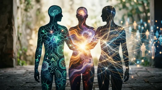 Illustration représentant les trois dimensions interconnectées du traitement de l'addiction : biologique, psychologique et sociale