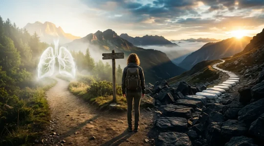 Scène symbolique représentant le choix entre arrêt brutal et progressif du tabac avec éléments visuels contrastés