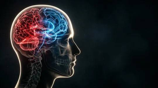 Vue symbolique d'un cerveau humain avec circuits neuronaux illuminés en cours de transformation