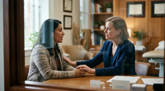 Patient et addictologue dans un moment décisif de consultation médicale