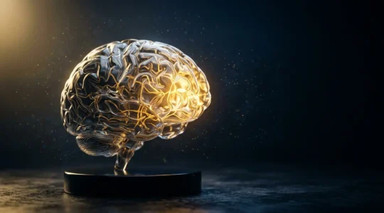 Cerveau humain lumineux en processus de guérison avec circuits neuronaux dorés sur fond sombre