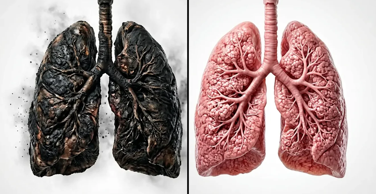 Comparaison visuelle des poumons affectés par la combustion du tabac versus la nicotine pure