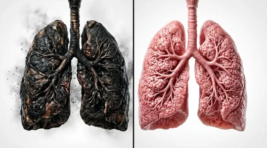 Comparaison visuelle des poumons affectés par la combustion du tabac versus la nicotine pure