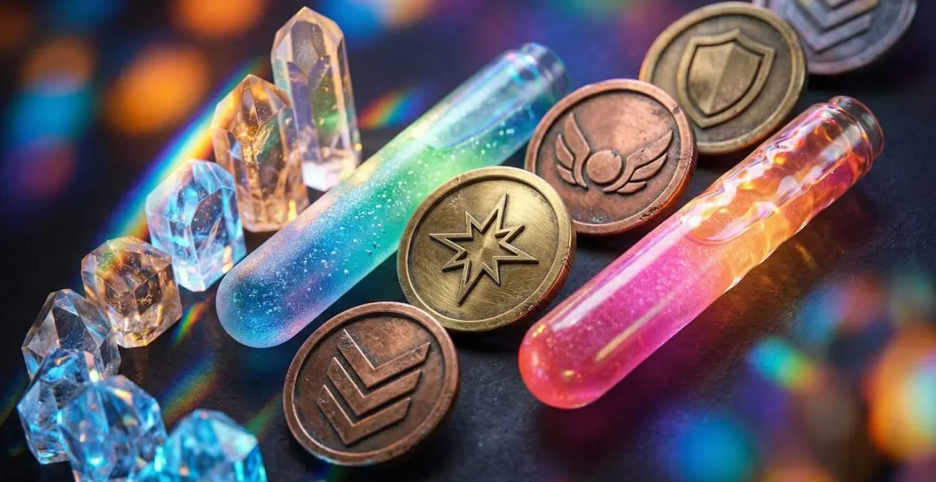 Vue macro d'un écran montrant des éléments de gamification abstraits sans texte lisible