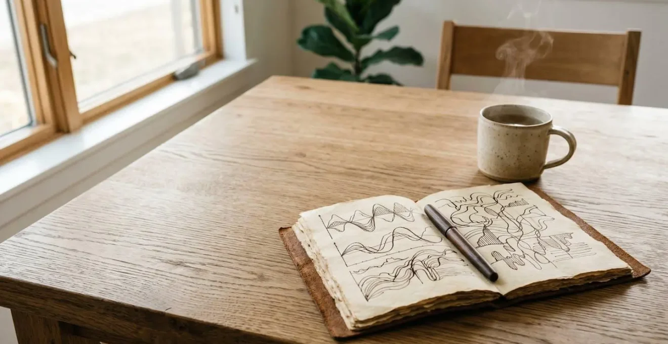 Carnet de notes ouvert avec graphique d'évolution des symptômes dans le temps