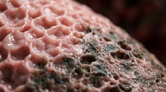 Vue artistique des poumons montrant la progression de dommages liés au tabac, avec des zones contrastées entre tissus sains et zones détériorées