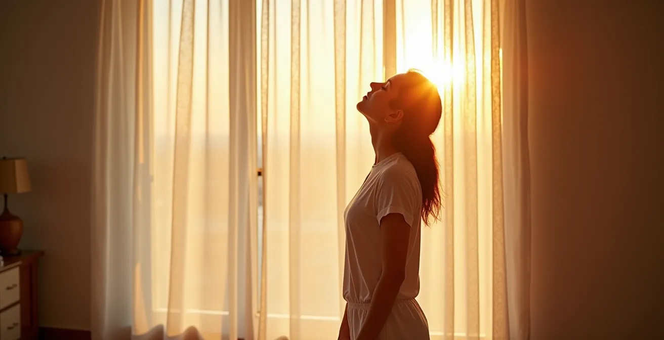 Personne exposée à la lumière naturelle du matin près d'une fenêtre