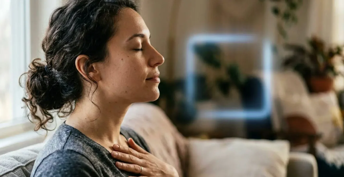 Personne pratiquant la respiration carrée avec visualisation du rythme respiratoire