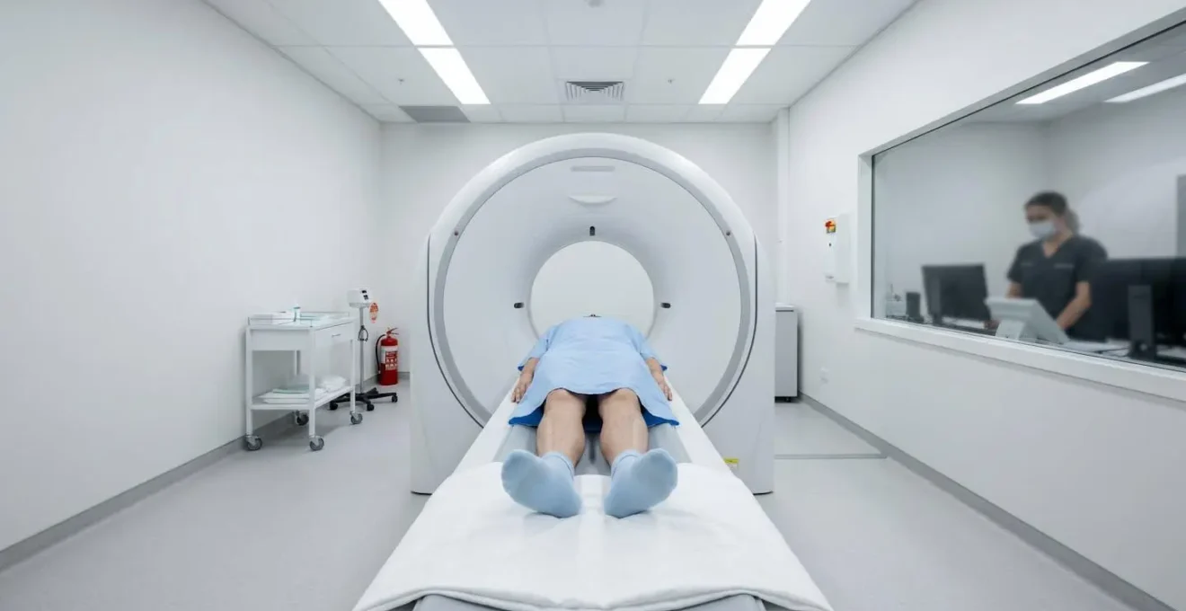 Vue d'un scanner médical moderne avec patient allongé pour examen thoracique
