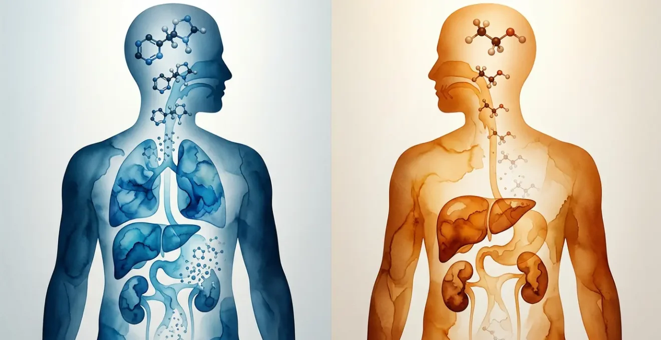 Illustration représentant le processus de détoxification du corps humain pour éliminer nicotine et alcool