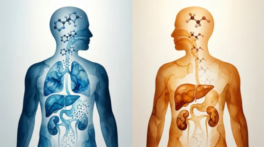 Illustration représentant le processus de détoxification du corps humain pour éliminer nicotine et alcool