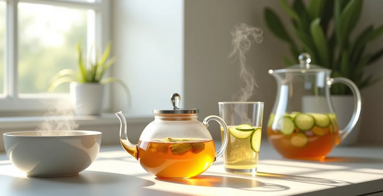 Composition minimaliste de différentes boissons hydratantes dans un environnement épuré