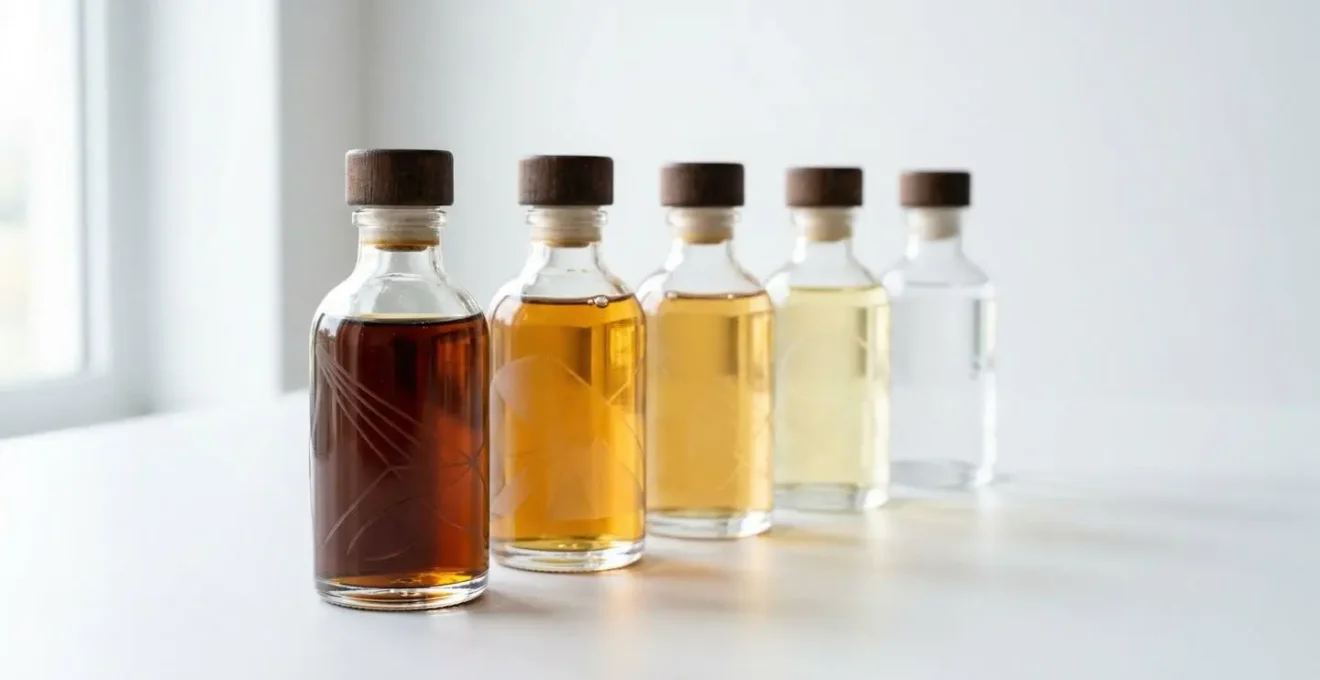 Dégradé de flacons d'e-liquides montrant l'évolution des saveurs pendant le sevrage