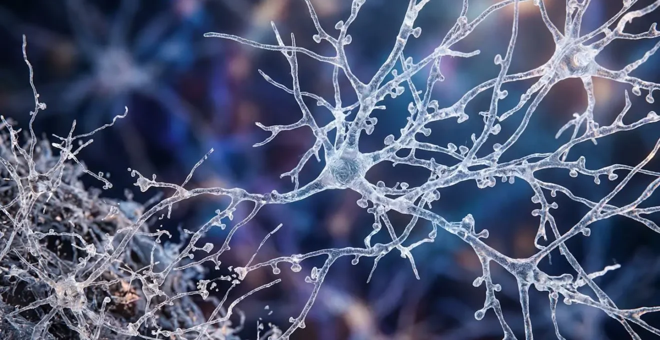 Vue macro du tissu cérébral montrant les connexions neuronales en cours de régénération